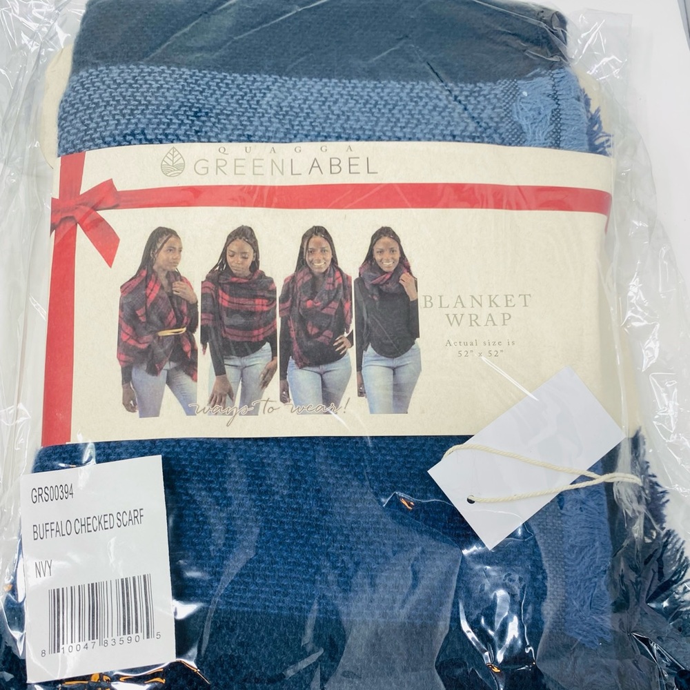NWT Quagga Buffalo Checked Scarf Blue 52” x 52”